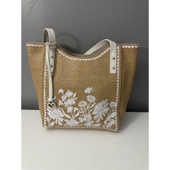 Brighton Handbags - BRIGHTON French Garden Collection White Floral Straw Tote Shoulder Bag NWT $345